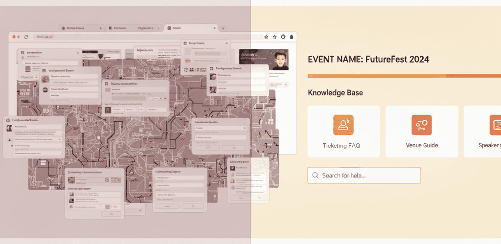 AI chatbot interface for live events showing per-event training and real-time guest conversation handling